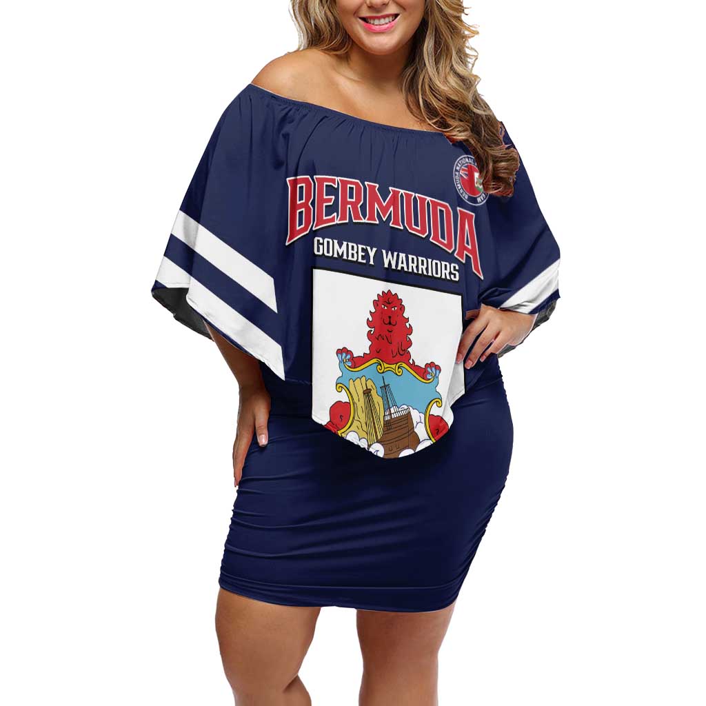 Custom Bermuda Football Off Shoulder Short Dress 2025 Go Gombey Warriors - Blue