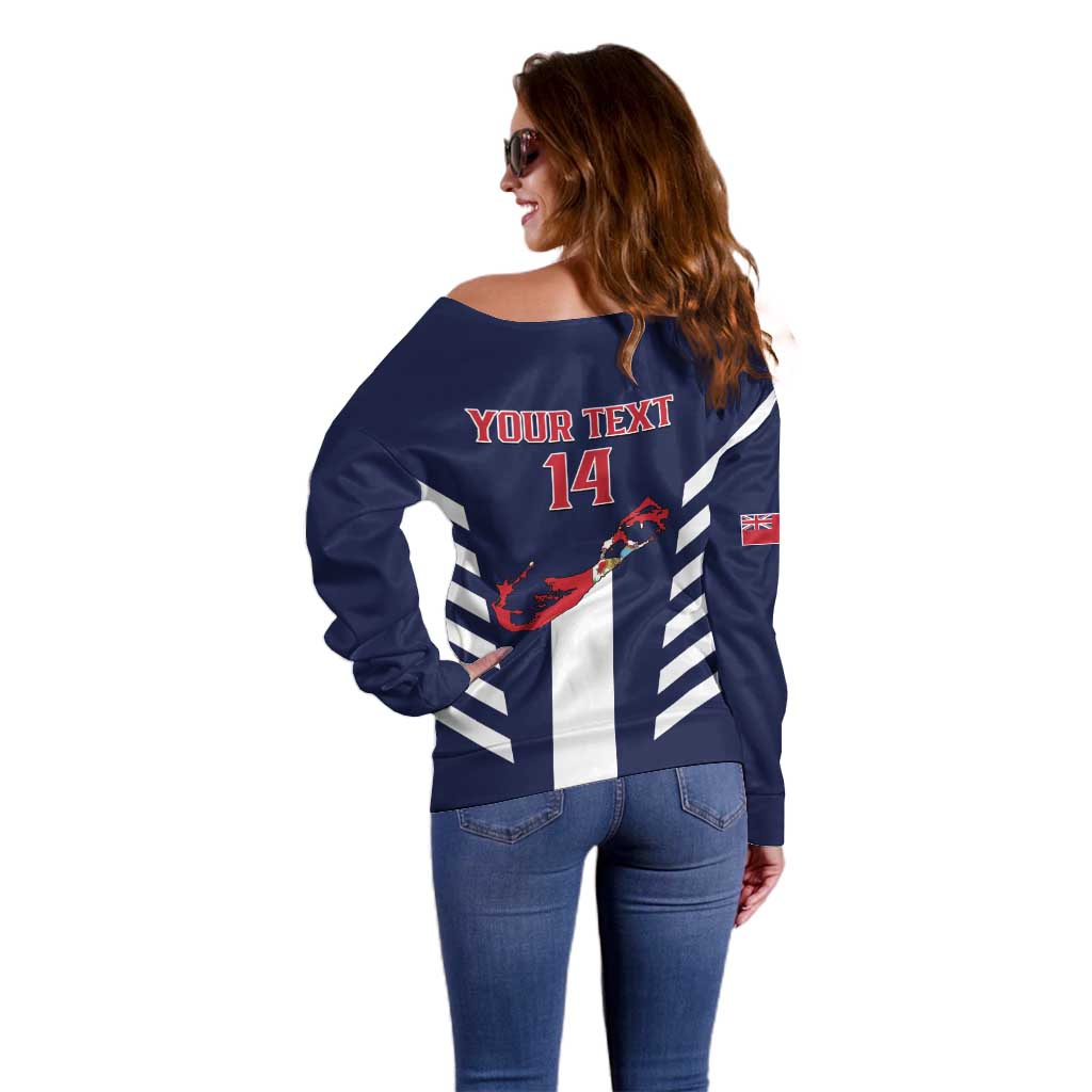 Custom Bermuda Football Off Shoulder Sweater 2025 Go Gombey Warriors - Blue
