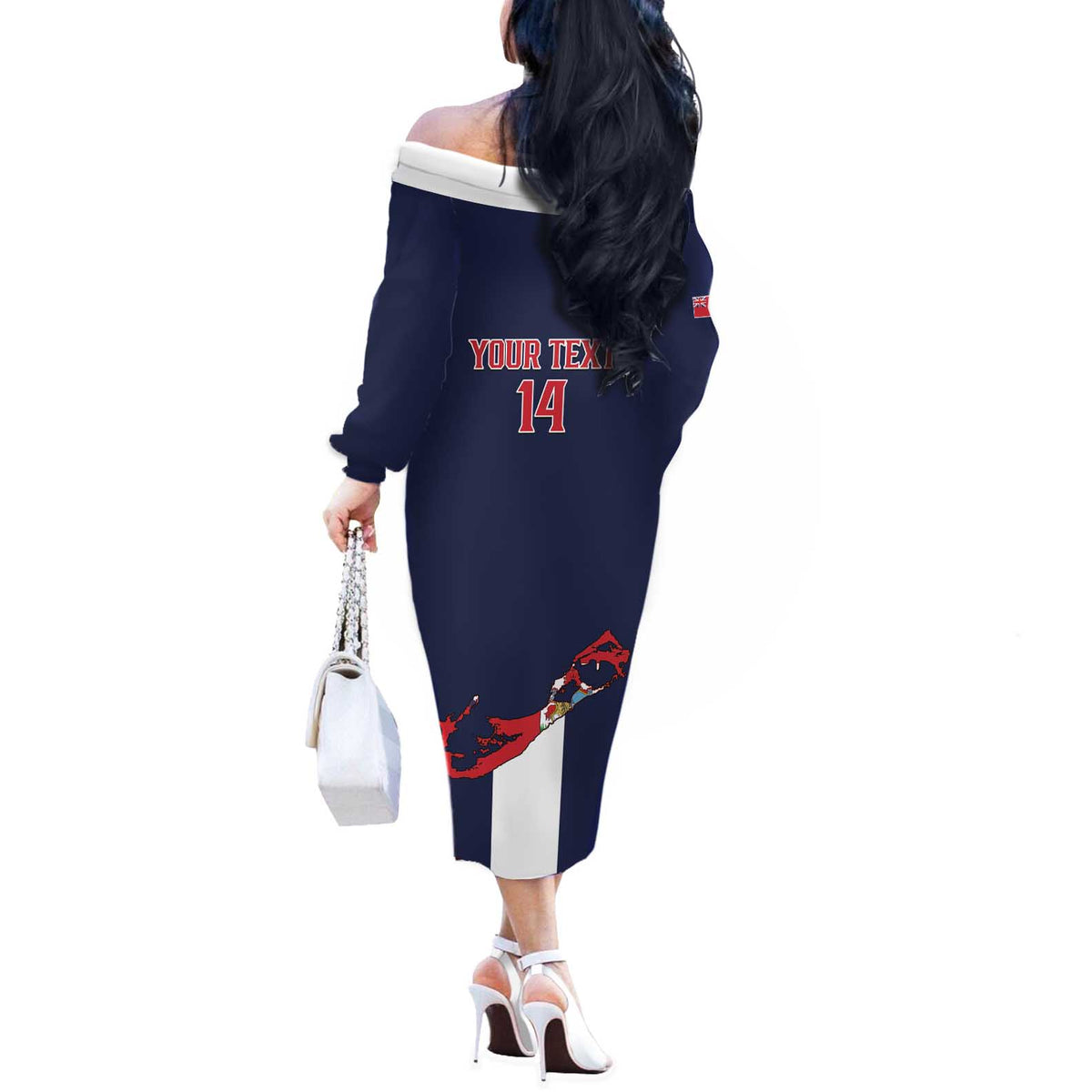 Custom Bermuda Football Off The Shoulder Long Sleeve Dress 2025 Go Gombey Warriors - Blue