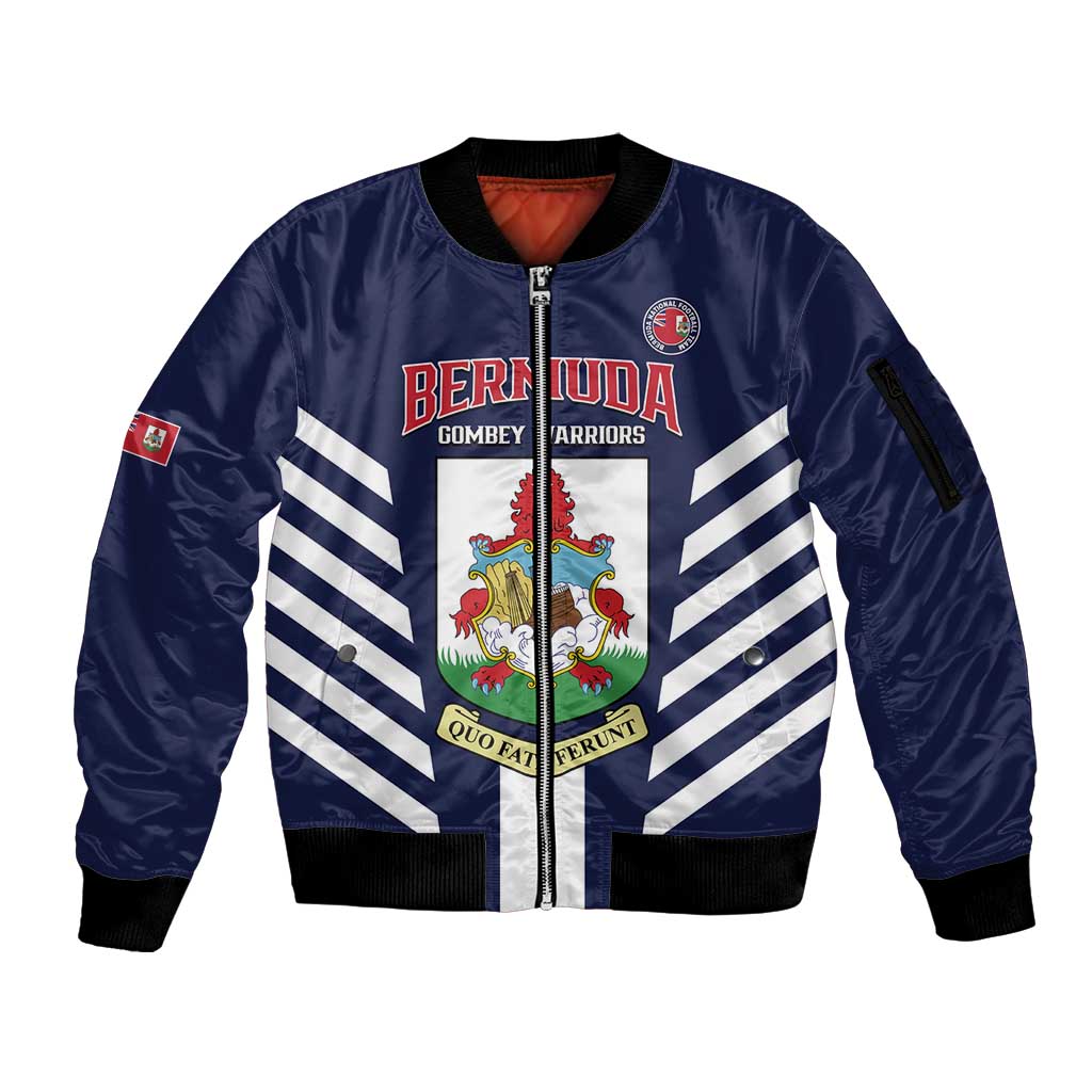 Custom Bermuda Football Sleeve Zip Bomber Jacket 2025 Go Gombey Warriors - Blue