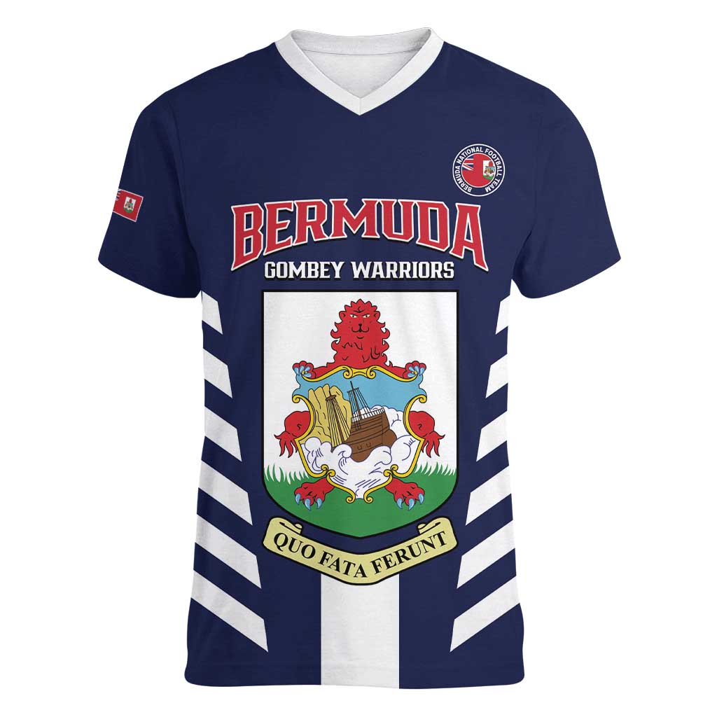 Custom Bermuda Football Women V-Neck T-Shirt 2025 Go Gombey Warriors - Blue