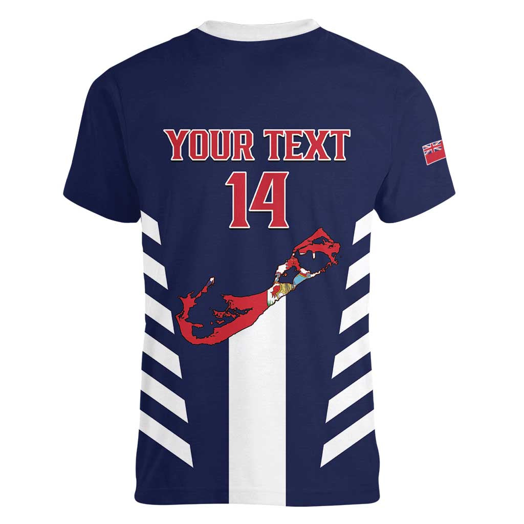 Custom Bermuda Football Women V-Neck T-Shirt 2025 Go Gombey Warriors - Blue