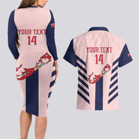 Custom Bermuda Football Couples Matching Long Sleeve Bodycon Dress and Hawaiian Shirt 2025 Go Gombey Warriors - Pink