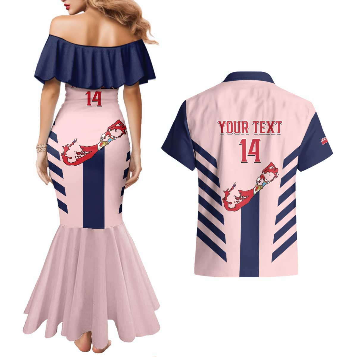 Custom Bermuda Football Couples Matching Mermaid Dress and Hawaiian Shirt 2025 Go Gombey Warriors - Pink