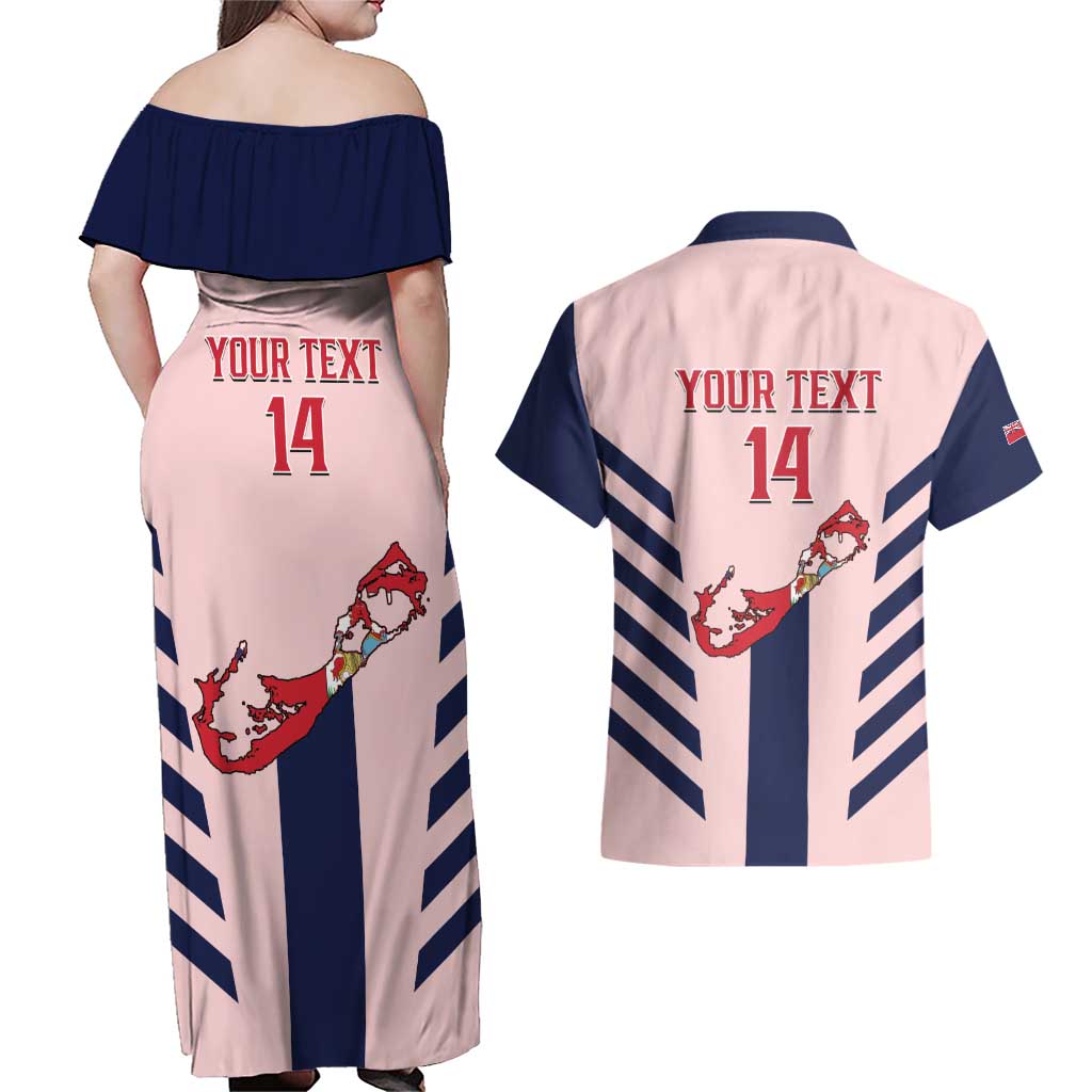 Custom Bermuda Football Couples Matching Off Shoulder Maxi Dress and Hawaiian Shirt 2025 Go Gombey Warriors - Pink