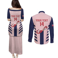 Custom Bermuda Football Couples Matching Puletasi and Long Sleeve Button Shirt 2025 Go Gombey Warriors - Pink