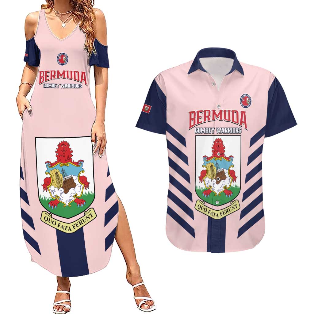 Custom Bermuda Football Couples Matching Summer Maxi Dress and Hawaiian Shirt 2025 Go Gombey Warriors - Pink