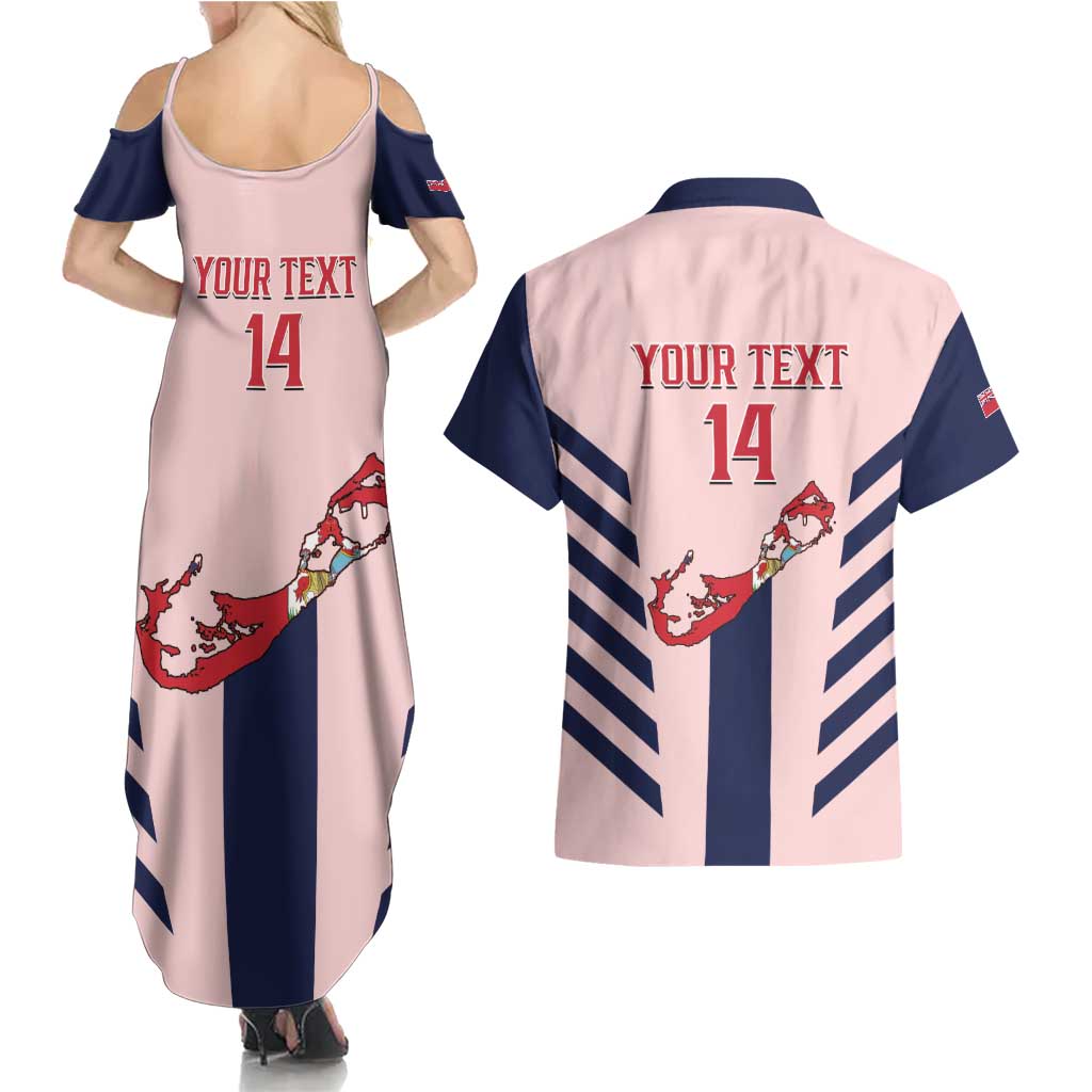 Custom Bermuda Football Couples Matching Summer Maxi Dress and Hawaiian Shirt 2025 Go Gombey Warriors - Pink