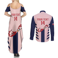 Custom Bermuda Football Couples Matching Summer Maxi Dress and Long Sleeve Button Shirt 2025 Go Gombey Warriors - Pink