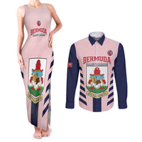 Custom Bermuda Football Couples Matching Tank Maxi Dress and Long Sleeve Button Shirt 2025 Go Gombey Warriors - Pink