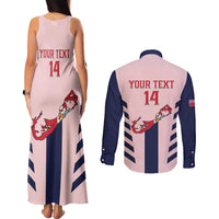 Custom Bermuda Football Couples Matching Tank Maxi Dress and Long Sleeve Button Shirt 2025 Go Gombey Warriors - Pink