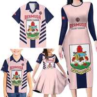 Custom Bermuda Football Family Matching Long Sleeve Bodycon Dress and Hawaiian Shirt 2025 Go Gombey Warriors - Pink