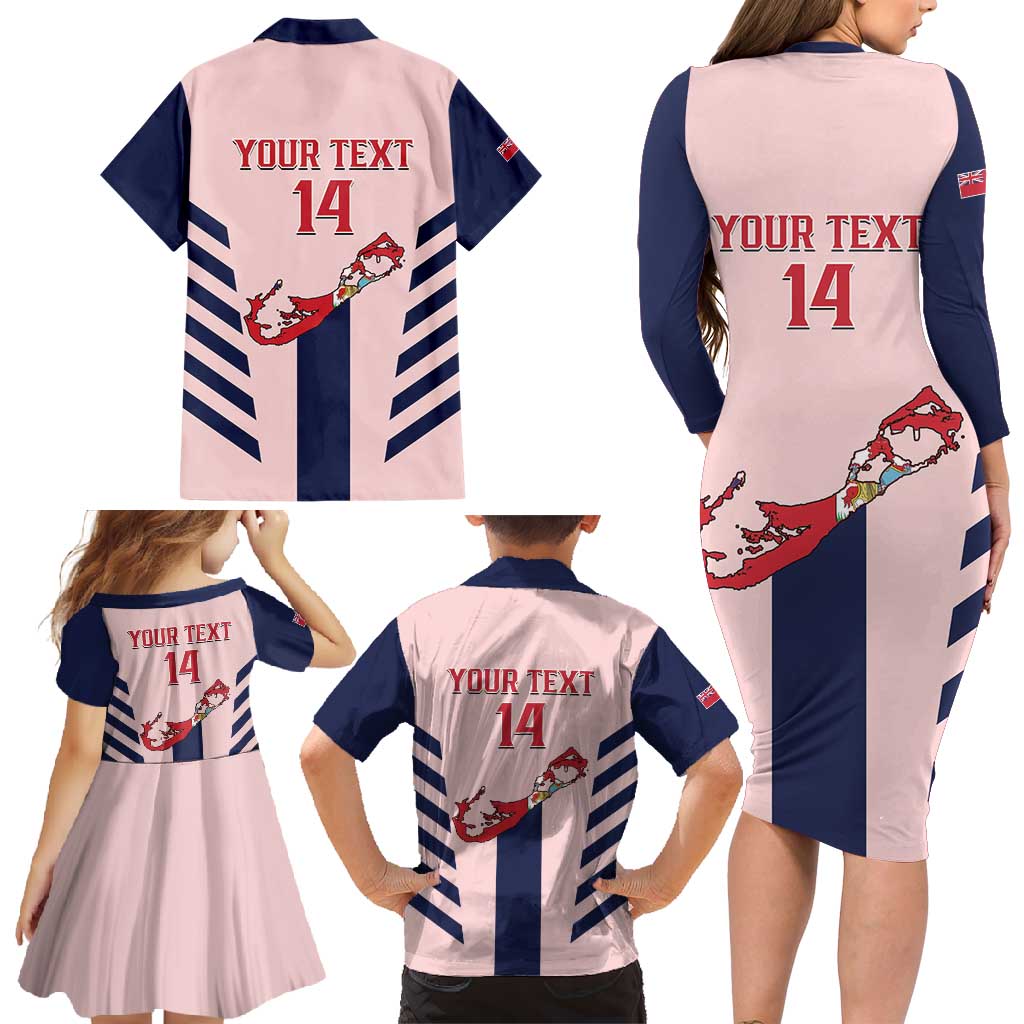 Custom Bermuda Football Family Matching Long Sleeve Bodycon Dress and Hawaiian Shirt 2025 Go Gombey Warriors - Pink