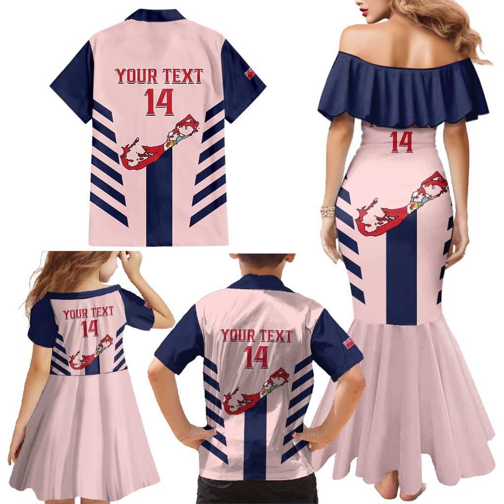 Custom Bermuda Football Family Matching Mermaid Dress and Hawaiian Shirt 2025 Go Gombey Warriors - Pink