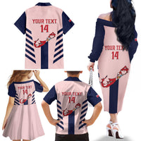 Custom Bermuda Football Family Matching Off The Shoulder Long Sleeve Dress and Hawaiian Shirt 2025 Go Gombey Warriors - Pink