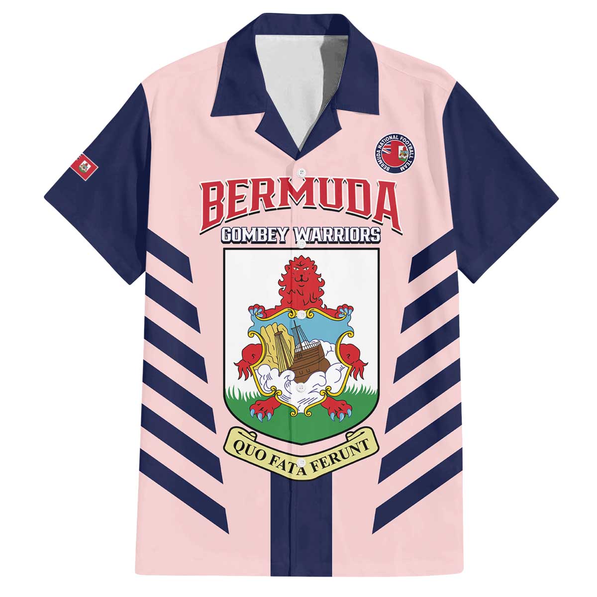 Custom Bermuda Football Family Matching Off The Shoulder Long Sleeve Dress and Hawaiian Shirt 2025 Go Gombey Warriors - Pink