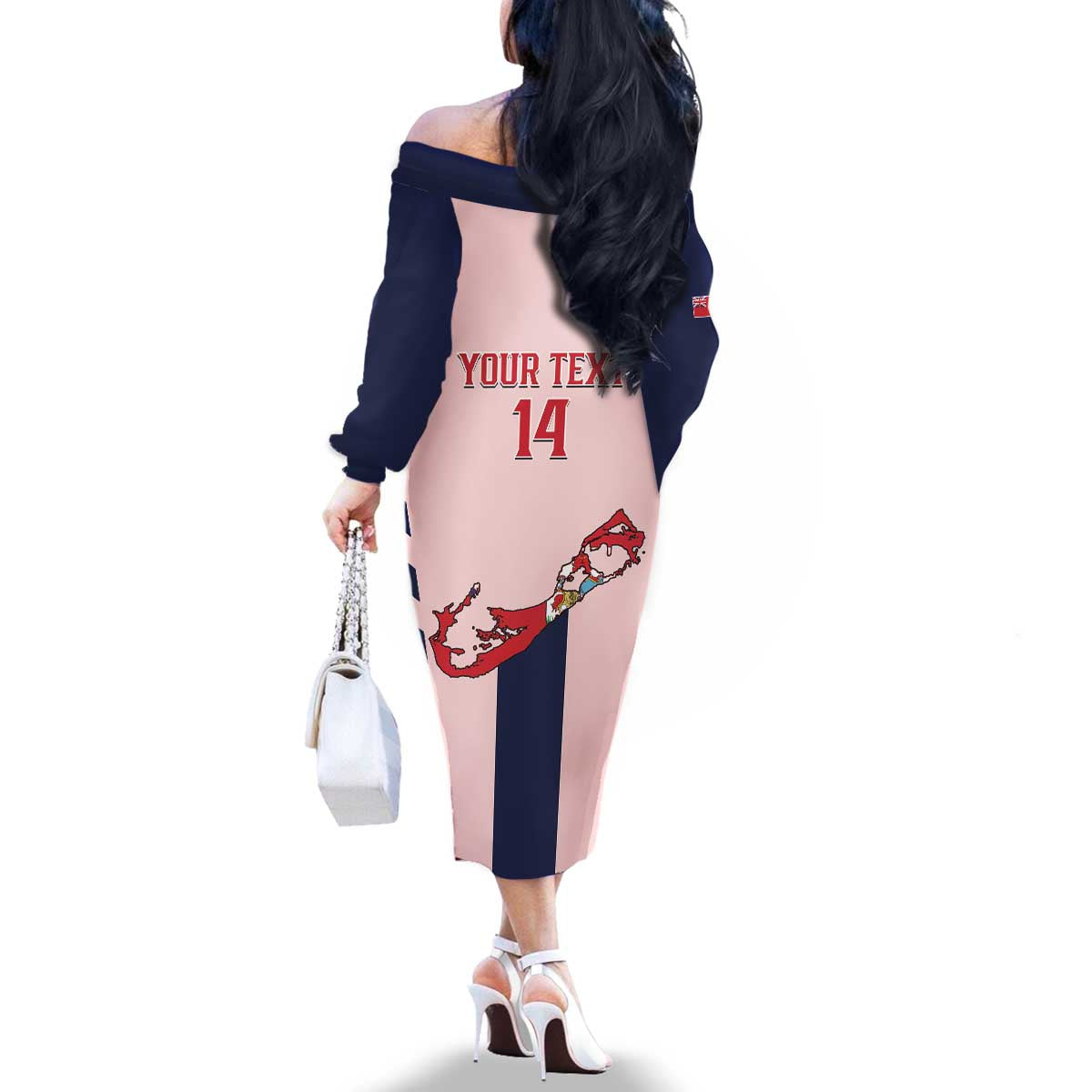 Custom Bermuda Football Family Matching Off The Shoulder Long Sleeve Dress and Hawaiian Shirt 2025 Go Gombey Warriors - Pink