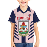 Custom Bermuda Football Family Matching Off The Shoulder Long Sleeve Dress and Hawaiian Shirt 2025 Go Gombey Warriors - Pink