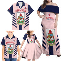 Custom Bermuda Football Family Matching Off Shoulder Maxi Dress and Hawaiian Shirt 2025 Go Gombey Warriors - Pink