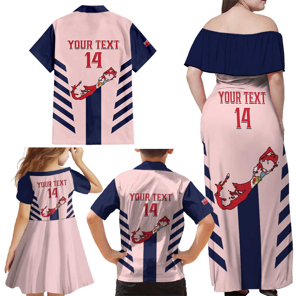 Custom Bermuda Football Family Matching Off Shoulder Maxi Dress and Hawaiian Shirt 2025 Go Gombey Warriors - Pink