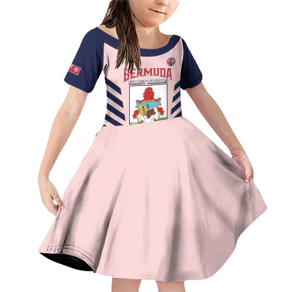 Custom Bermuda Football Family Matching Off Shoulder Short Dress and Hawaiian Shirt 2025 Go Gombey Warriors - Pink