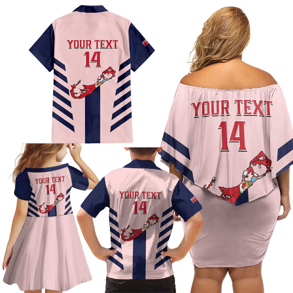 Custom Bermuda Football Family Matching Off Shoulder Short Dress and Hawaiian Shirt 2025 Go Gombey Warriors - Pink