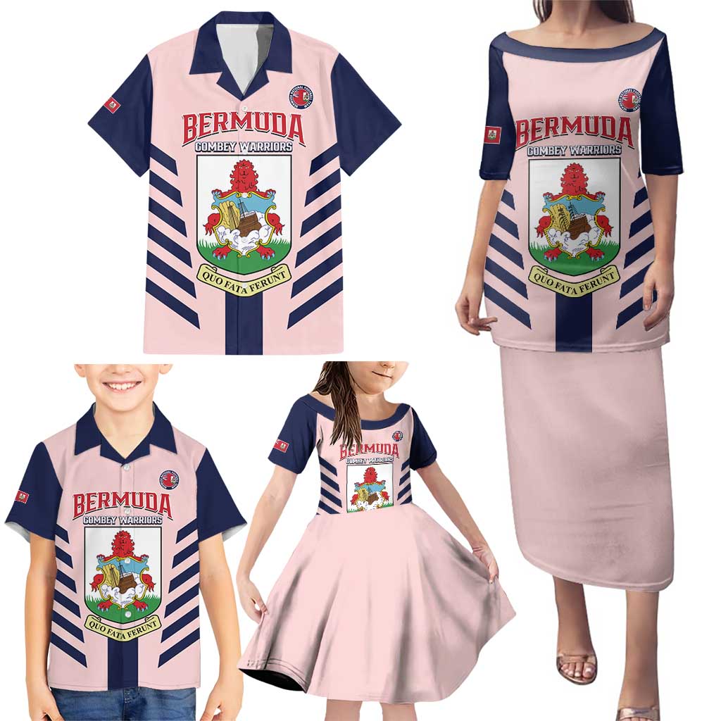 Custom Bermuda Football Family Matching Puletasi and Hawaiian Shirt 2025 Go Gombey Warriors - Pink