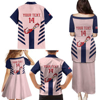 Custom Bermuda Football Family Matching Puletasi and Hawaiian Shirt 2025 Go Gombey Warriors - Pink