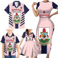 Custom Bermuda Football Family Matching Short Sleeve Bodycon Dress and Hawaiian Shirt 2025 Go Gombey Warriors - Pink