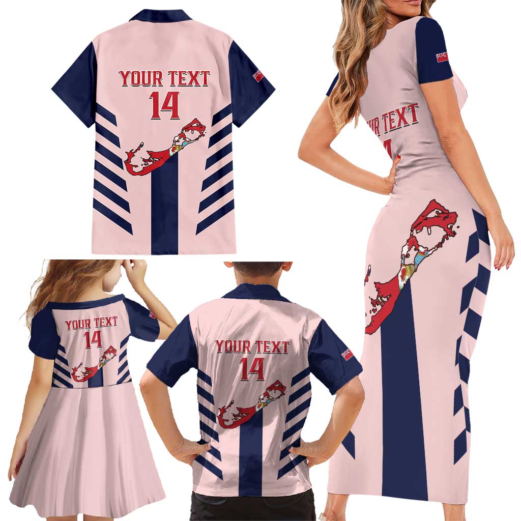 Custom Bermuda Football Family Matching Short Sleeve Bodycon Dress and Hawaiian Shirt 2025 Go Gombey Warriors - Pink