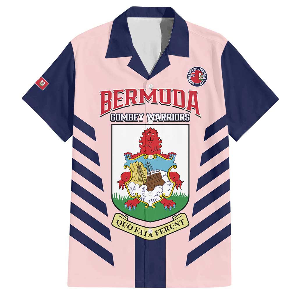 Custom Bermuda Football Family Matching Short Sleeve Bodycon Dress and Hawaiian Shirt 2025 Go Gombey Warriors - Pink