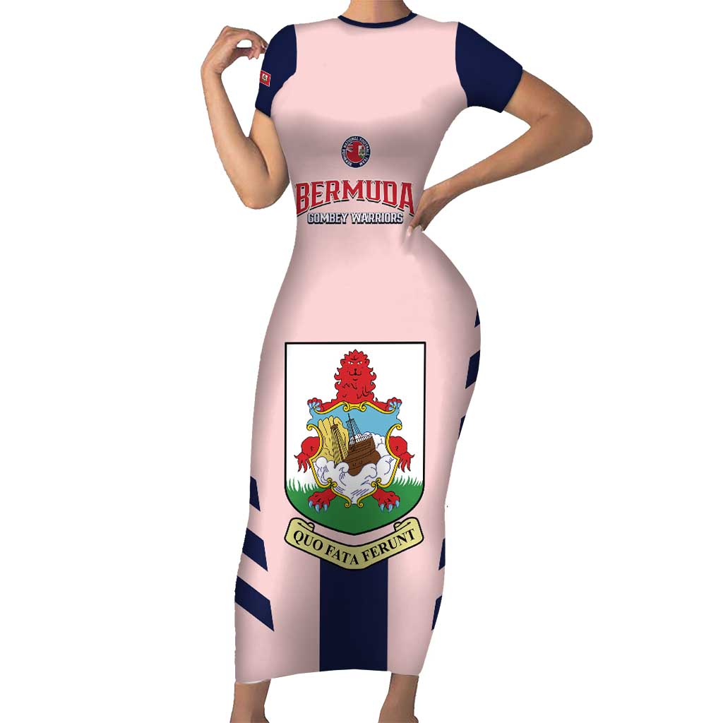 Custom Bermuda Football Family Matching Short Sleeve Bodycon Dress and Hawaiian Shirt 2025 Go Gombey Warriors - Pink