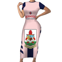 Custom Bermuda Football Family Matching Short Sleeve Bodycon Dress and Hawaiian Shirt 2025 Go Gombey Warriors - Pink
