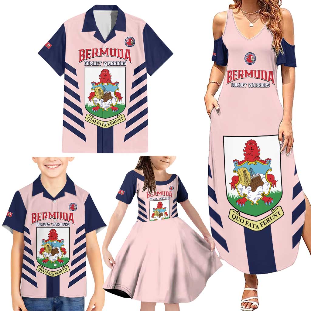 Custom Bermuda Football Family Matching Summer Maxi Dress and Hawaiian Shirt 2025 Go Gombey Warriors - Pink