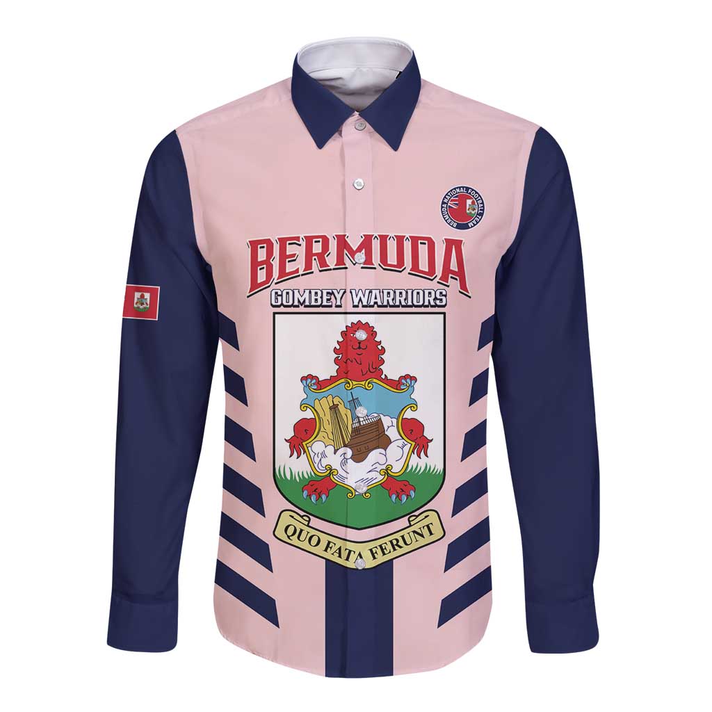 Custom Bermuda Football Long Sleeve Button Shirt 2025 Go Gombey Warriors - Pink