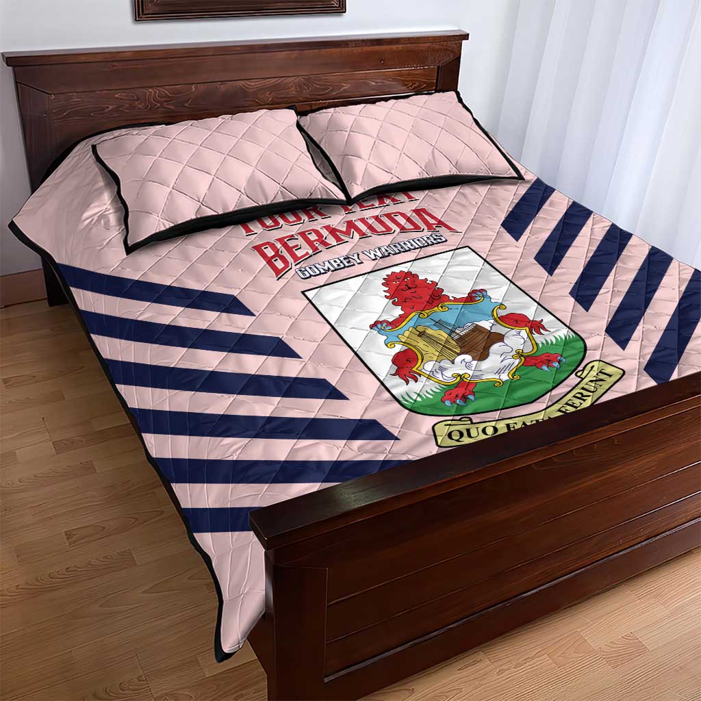 Custom Bermuda Football Quilt Bed Set 2025 Go Gombey Warriors - Pink
