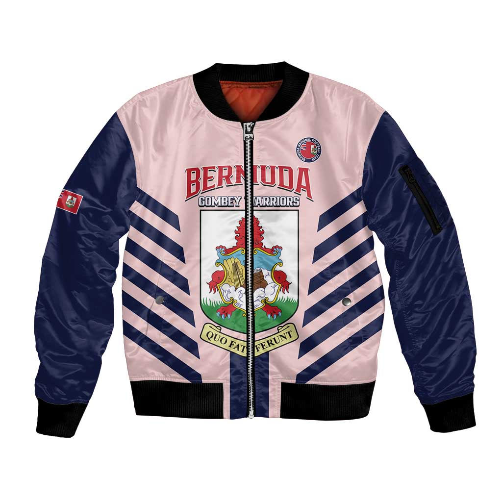 Custom Bermuda Football Sleeve Zip Bomber Jacket 2025 Go Gombey Warriors - Pink
