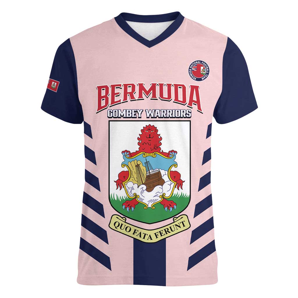 Custom Bermuda Football Women V-Neck T-Shirt 2025 Go Gombey Warriors - Pink