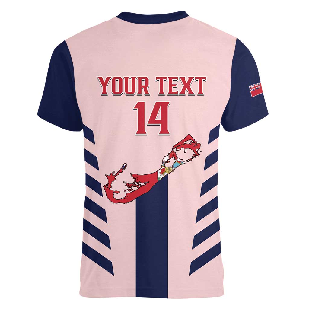 Custom Bermuda Football Women V-Neck T-Shirt 2025 Go Gombey Warriors - Pink