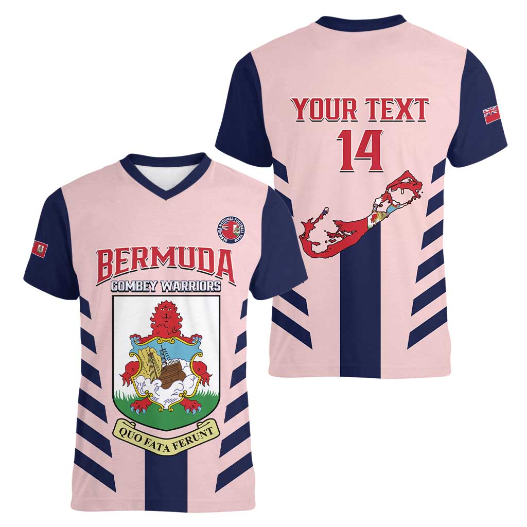 Custom Bermuda Football Women V-Neck T-Shirt 2025 Go Gombey Warriors - Pink