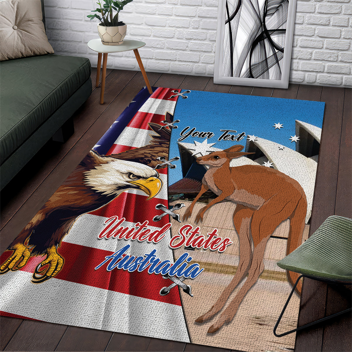 Personalised United States And Australia Area Rug USA Eagle With Aussie Kangaroo - Wonder Print Shop