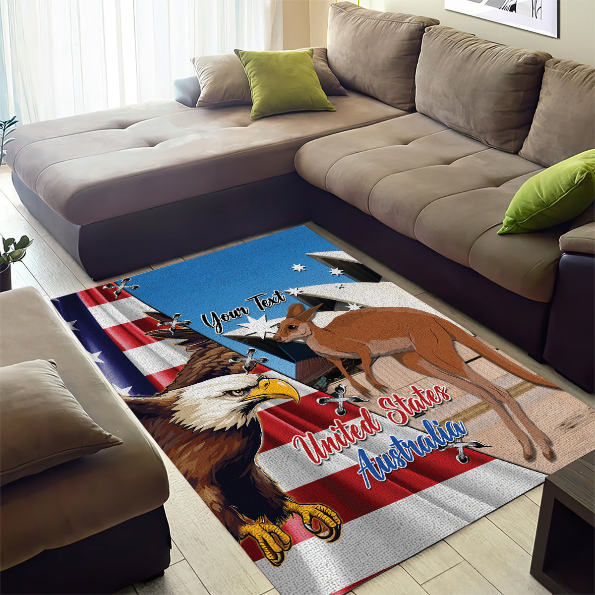 Personalised United States And Australia Area Rug USA Eagle With Aussie Kangaroo - Wonder Print Shop