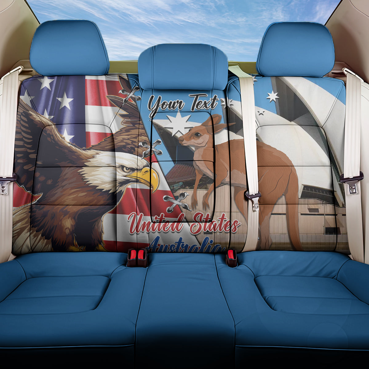 Personalised United States And Australia Back Car Seat Cover USA Eagle With Aussie Kangaroo - Wonder Print Shop
