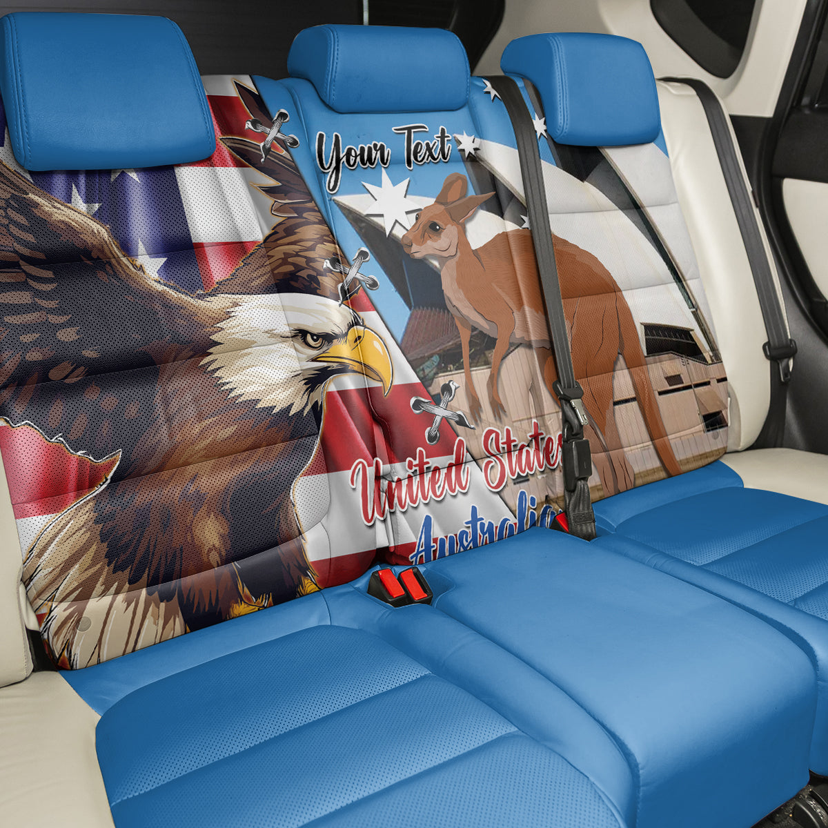 Personalised United States And Australia Back Car Seat Cover USA Eagle With Aussie Kangaroo - Wonder Print Shop