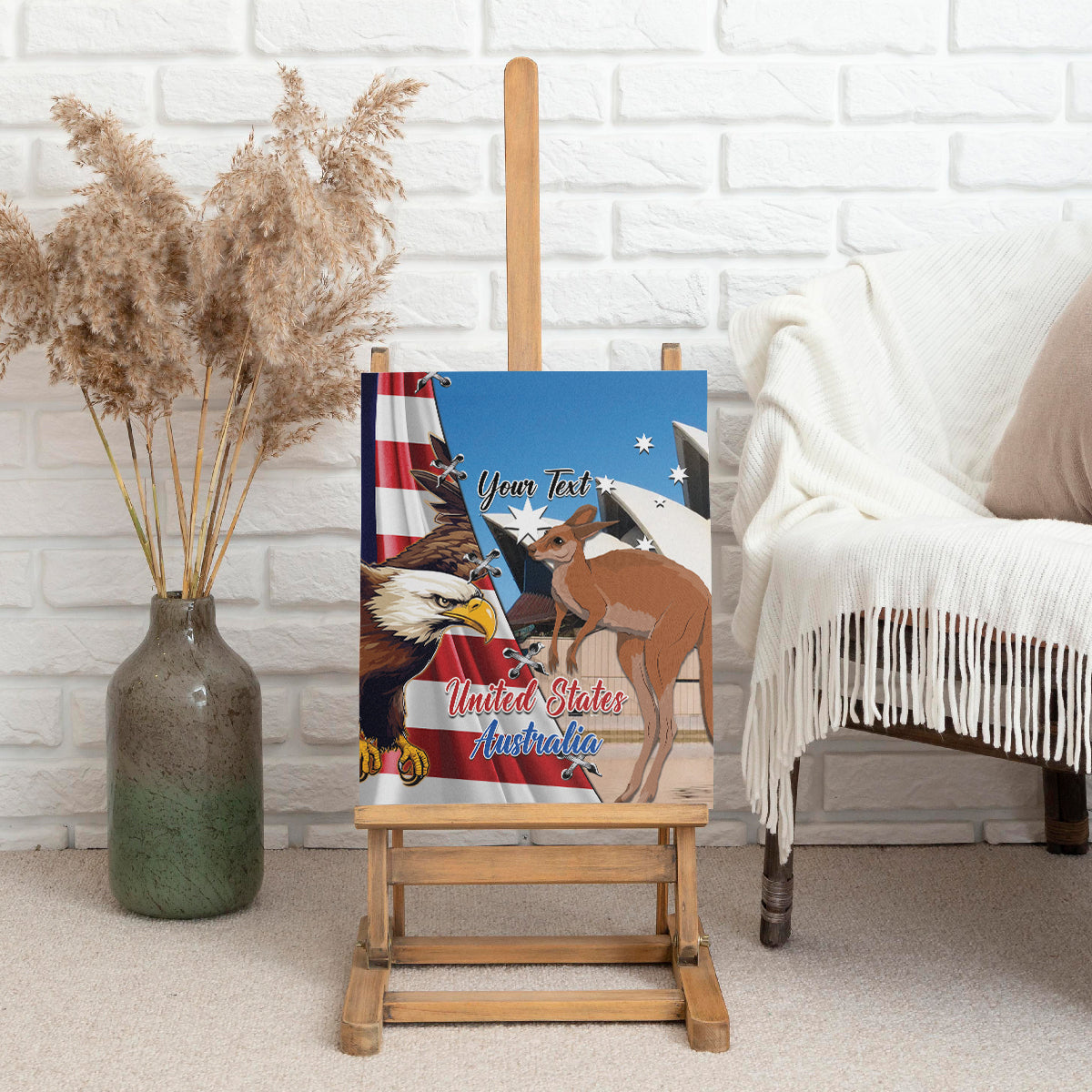Personalised United States And Australia Canvas Wall Art USA Eagle With Aussie Kangaroo - Wonder Print Shop