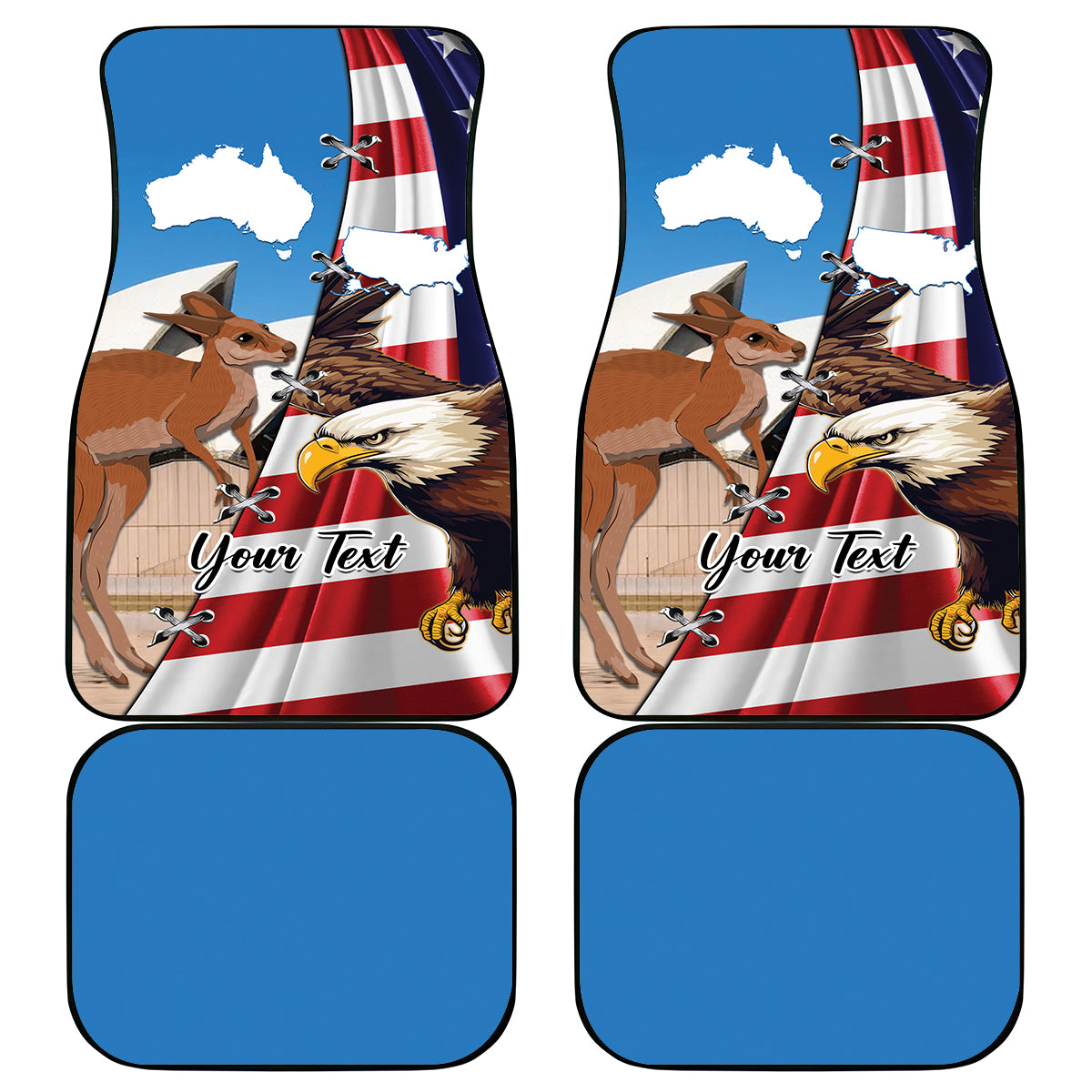 Personalised United States And Australia Car Mats USA Eagle With Aussie Kangaroo - Wonder Print Shop