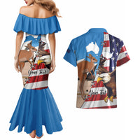 Personalised United States And Australia Couples Matching Mermaid Dress and Hawaiian Shirt USA Eagle With Aussie Kangaroo - Wonder Print Shop