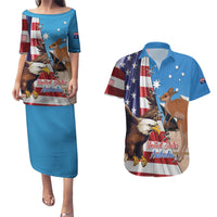 Personalised United States And Australia Couples Matching Puletasi and Hawaiian Shirt USA Eagle With Aussie Kangaroo - Wonder Print Shop