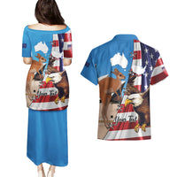 Personalised United States And Australia Couples Matching Puletasi and Hawaiian Shirt USA Eagle With Aussie Kangaroo - Wonder Print Shop