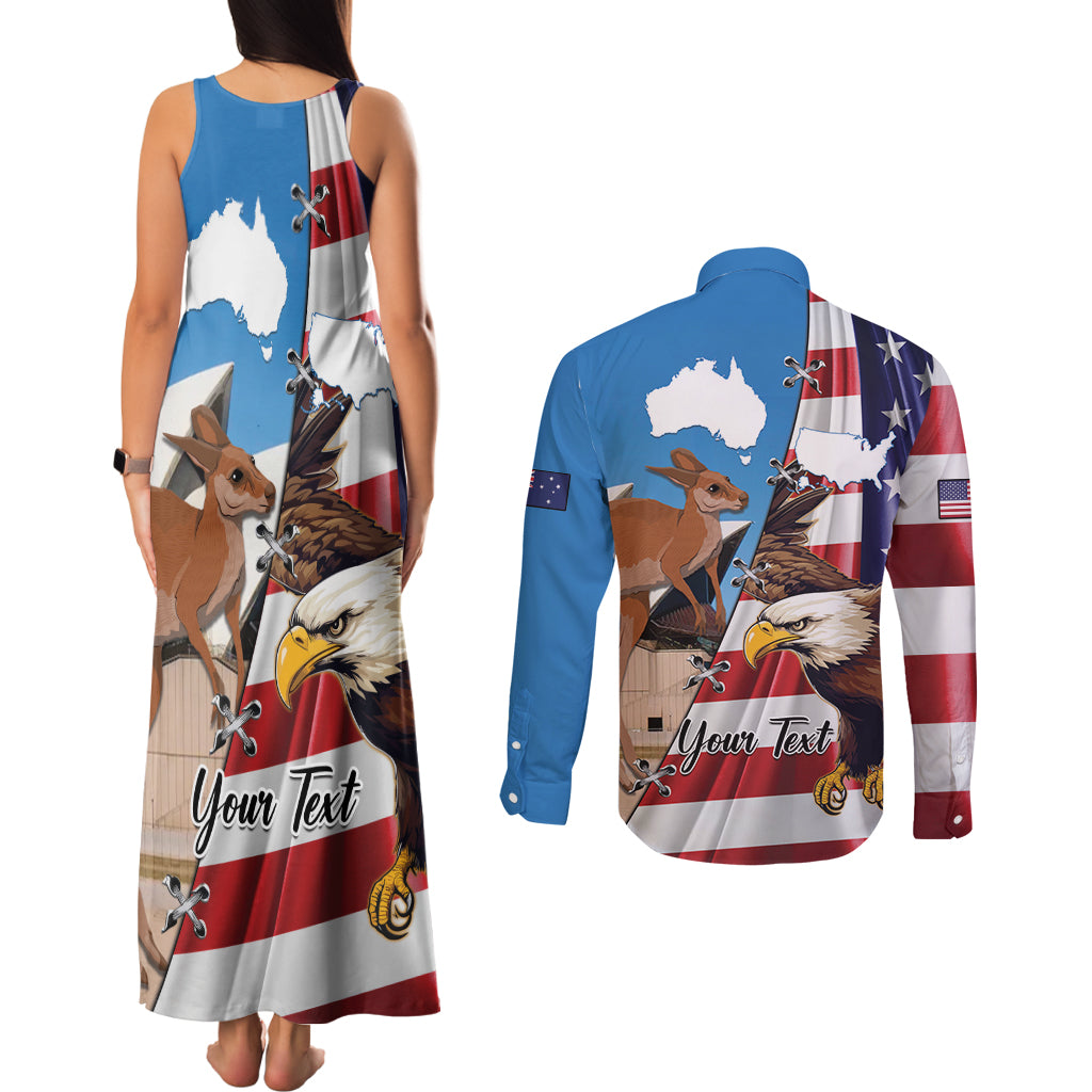 Personalised United States And Australia Couples Matching Tank Maxi Dress and Long Sleeve Button Shirt USA Eagle With Aussie Kangaroo - Wonder Print Shop